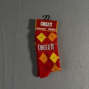 Cheez-It Mens Crew Socks Red Yellow Argyle Snack Food Novelty‎ Size 6-12